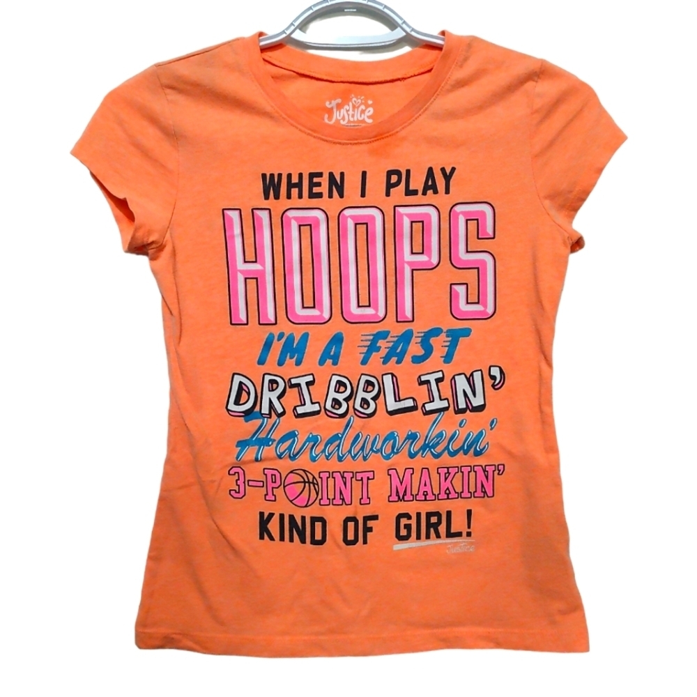 Justice Girl's Orange Basketball Graphic T-Shirt Size 10